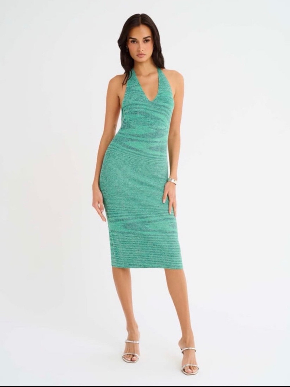 Rumored Teal Halter Knit Midi Dress